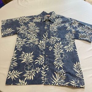 Go Barefoot Blue White Short Sleeve Hawaiian Button Up Shirt Size XL